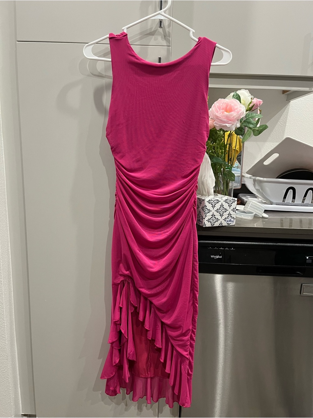 Fuchsia High-Low Ruched Sleeveless Dress - Very flexible fabric